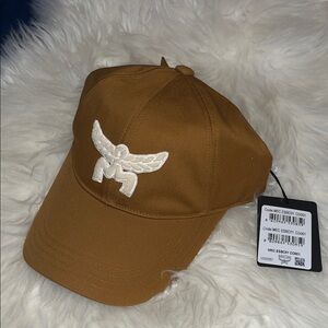 MCM Tan Cap with White Embroidery